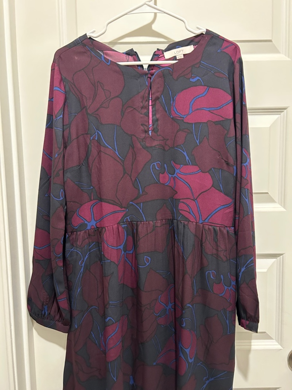 LOFT Purple and Blue Floral Long-Sleeve Dress